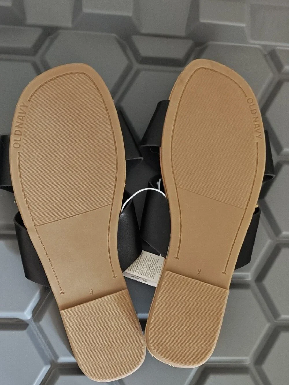 Old Navy Women's Black Crossband Slide Sandals with Tan Footbed - Picture 3 of 5